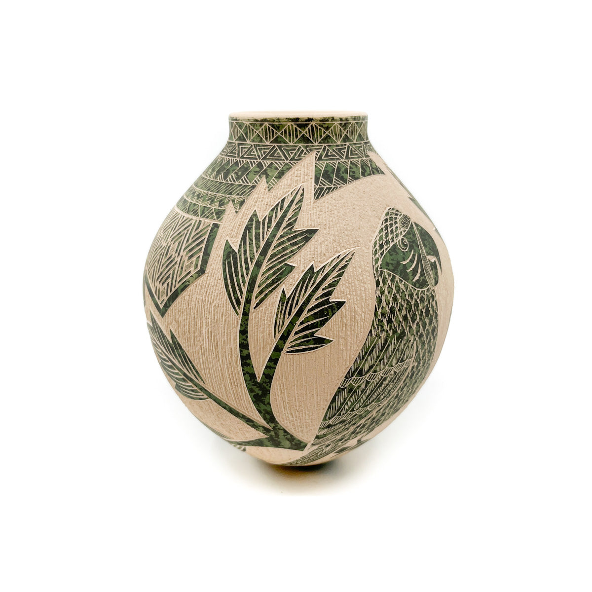 Incised Green Parrot Pot