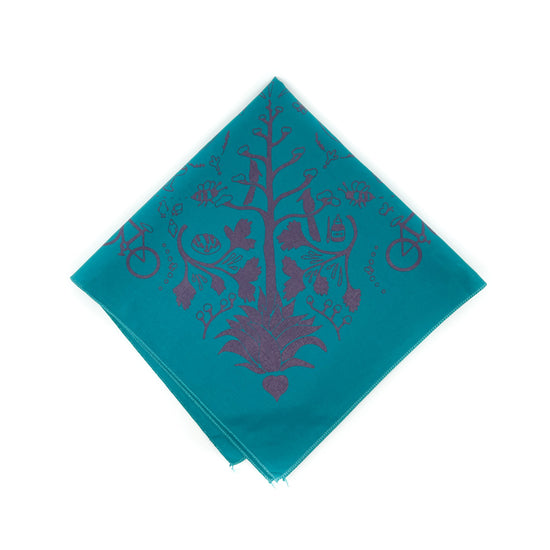 Load image into Gallery viewer, Hand Screen Printed 100% Cotton &amp;quot;AGAVE&amp;quot; Bandana - Purple on Teal
