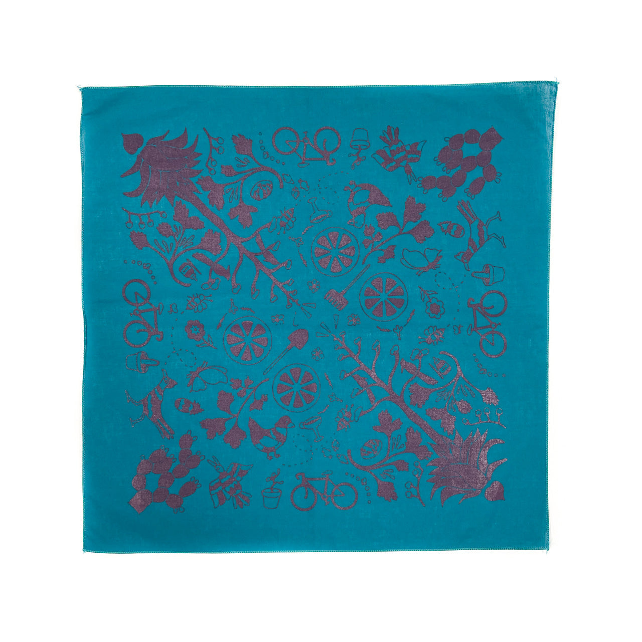 Hand Screen Printed 100% Cotton "AGAVE" Bandana - Purple on Teal