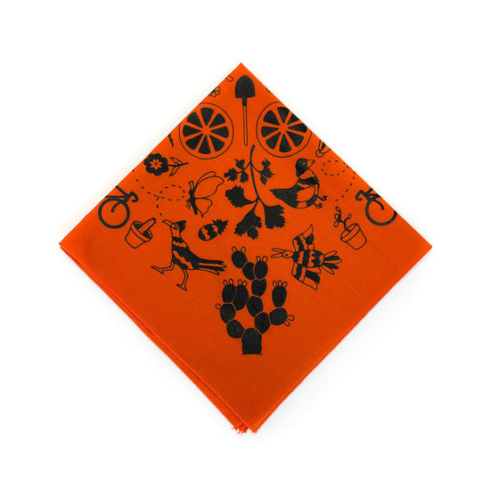Hand Screen Printed 100% Cotton "AGAVE" Bandana - Black on Orange