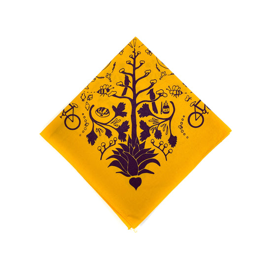 Load image into Gallery viewer, Hand Screen Printed 100% Cotton &amp;quot;AGAVE&amp;quot; Bandana - Purple on Gold
