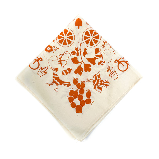 Hand Screen Printed 100% Cotton "AGAVE" Bandana - Orange on Natural