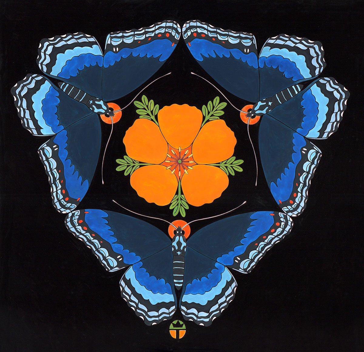 Wil Taylor: "Brushfoot/Poppy" Mandala (Framed Print 12"x12")