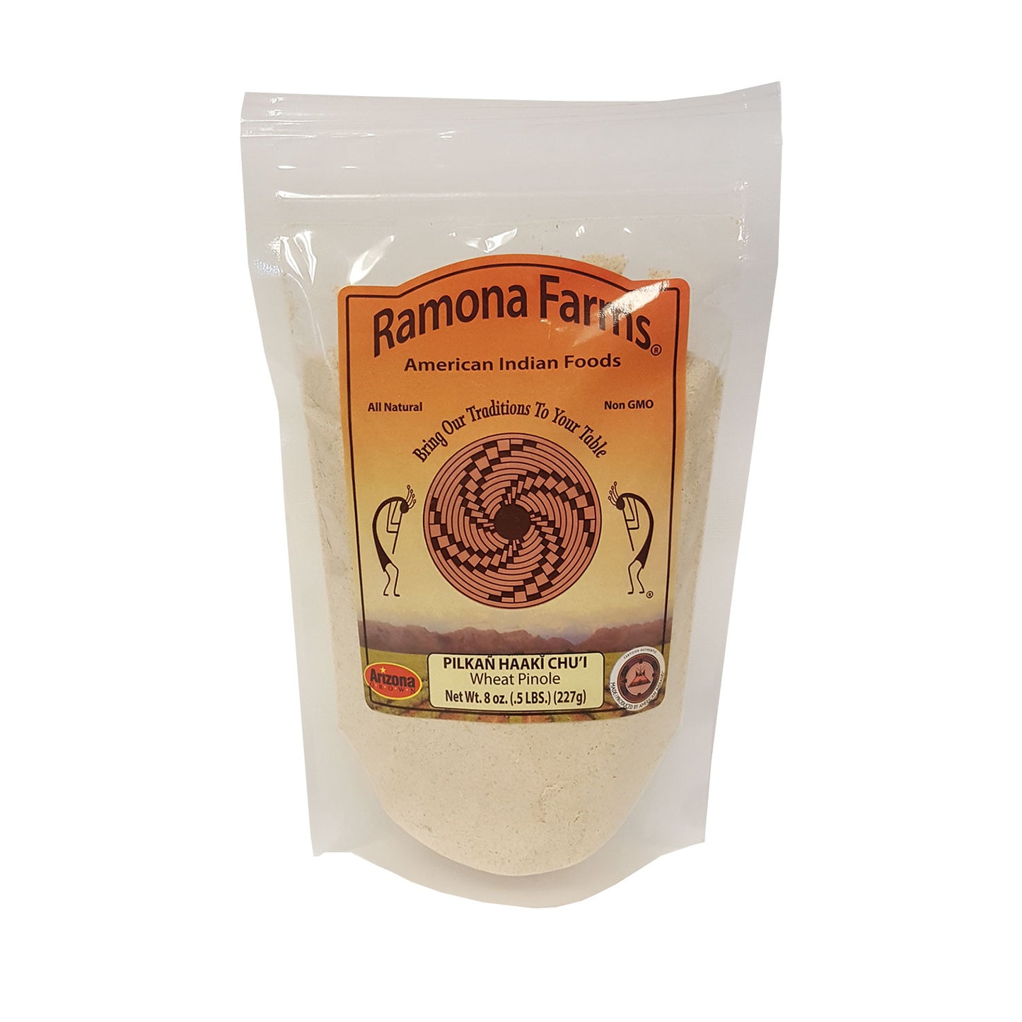 Organic Heirloom Pima Club Wheat Pinole made from mesquite parched and stone milled wheat berries.